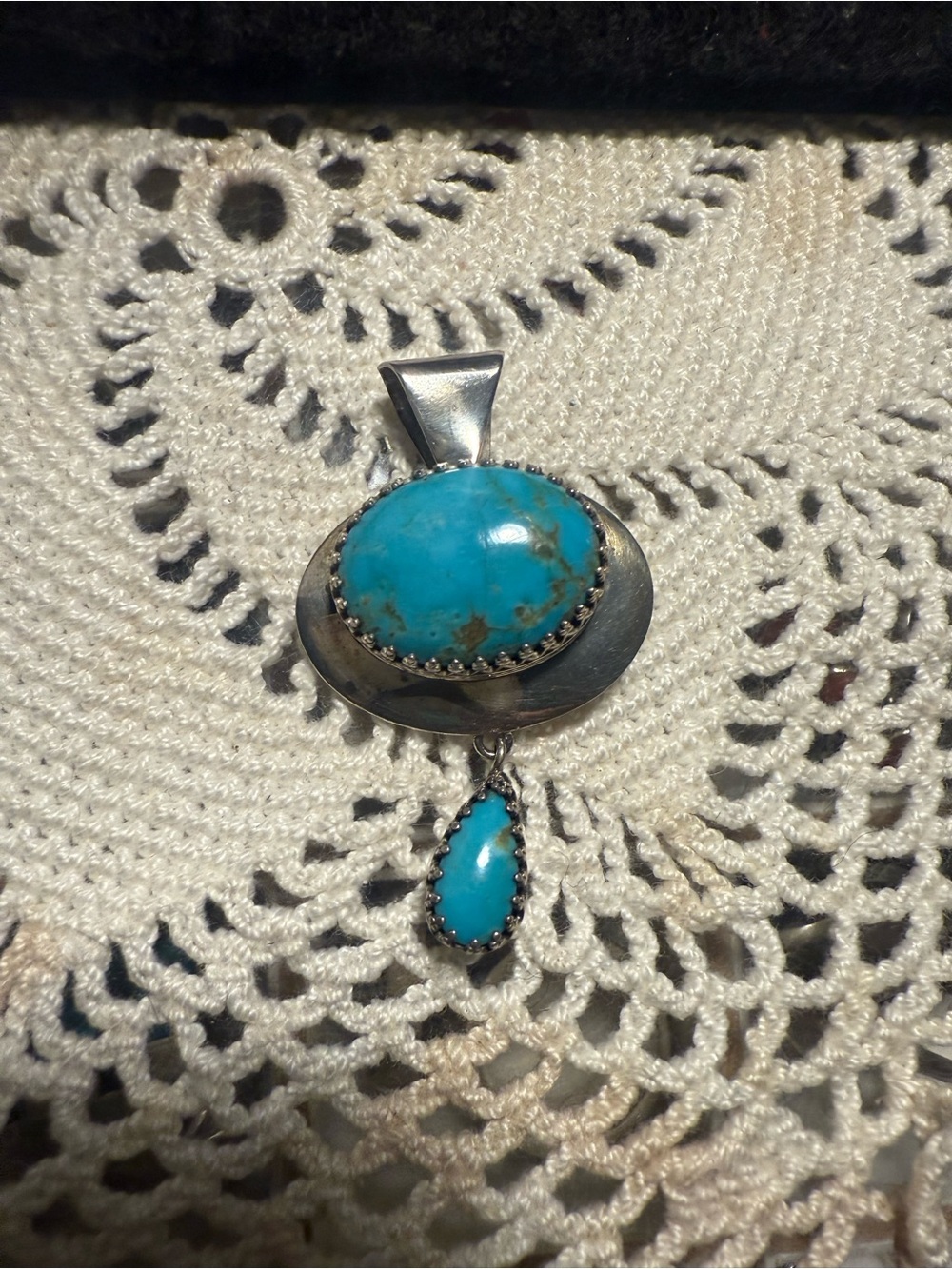 Turquoise Stone Sterling Pendant Necklace - signed by L James